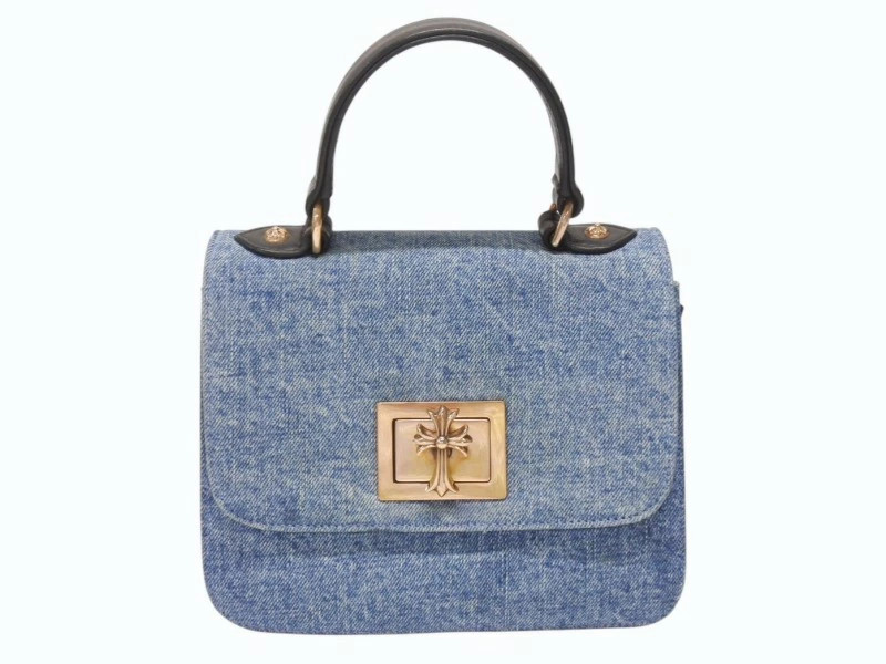 Chrome Hearts GROW UP Small CH Cross Bronze Denim Handbag Leather Sier925 4b0045