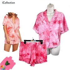 NWT iCollection Women's L Harlow Tie Dye Pajama Short Set 78065 Pink