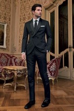 Men's Black Double Breasted Shawl Lapel Blazer Prom Groom Tuxedo Wedding Suit