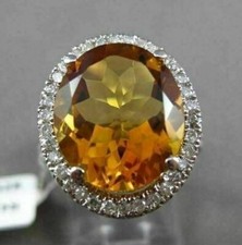 ESTATE MASSIVE 7.28CT DIAMOND & AAA EXTRA FACET CITRINE 14KT WHITE GOLD 3D RING