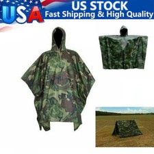Waterproof Army Hooded Ripstop Festival Rain Poncho Military Camping Hiking US