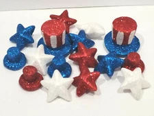 Memorial Day Patriotic 4th of July Glitter Stars Hats Table Scatter Bowl filler