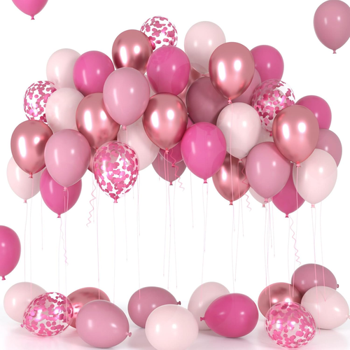 Pink Balloons,70Pcs 12 Inch Hot Pink Metallic Rose Red Pastel Confetti Balloons