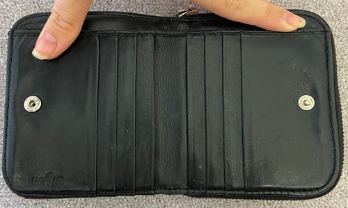 HOGAN Black Leather Patent Perforated Detail Coin Pocket Card Slot Purse Wallet - Picture 6 of 8