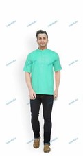 Mens Kurta Indian Button Down Shirt Kurta Solid Tunic Cotton Big Tall half Sleev