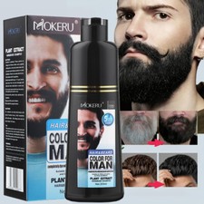 MOKERU Men 2 in1 Beard  Mustache Natural Hair Color Shampoo Permanent Black Dye