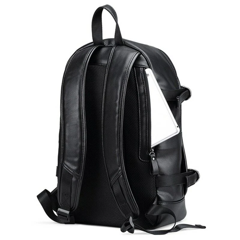 Mochila de couro impermeável masculina viagem caminhada laptop bolsa escolar - Imagem 3 de 4