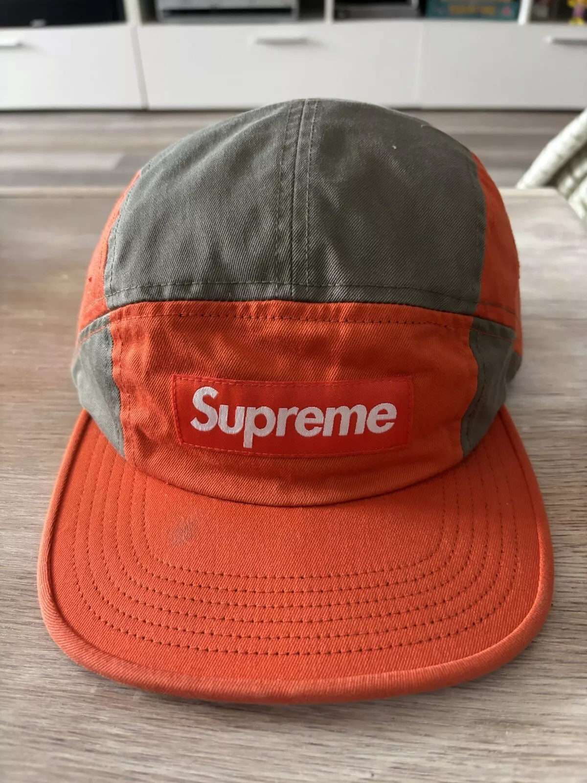 Casquette de camp panneau contraste suprême orange et marron FW18