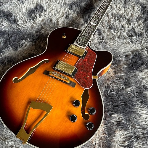 Guitarra Eléctrica Jazz Semi Hueca Sunburst Color Dorado Herrajes Alta Calidad Superior - Imagen 6 de 17