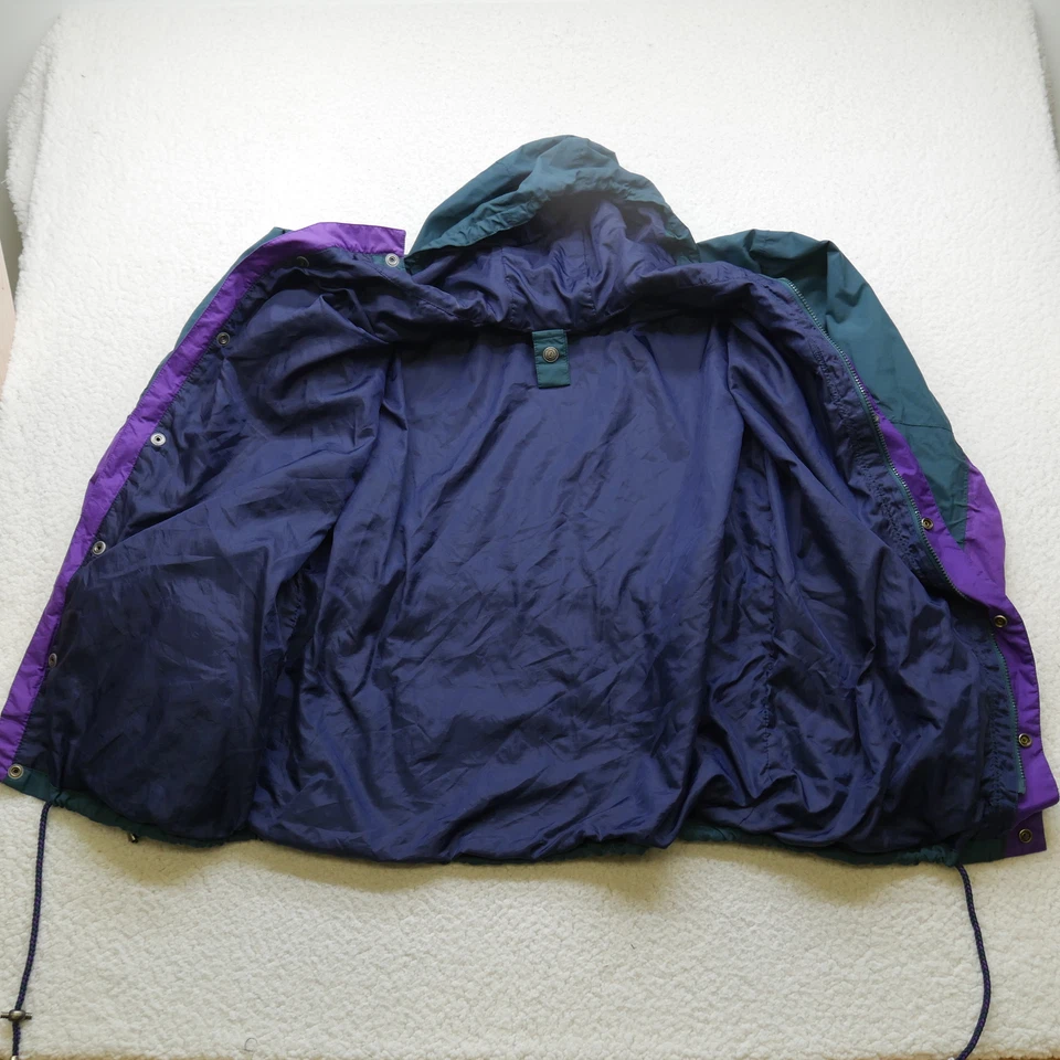 Chaqueta Stearns De Colección Para Hombre Mediana Impermeable Ropa Seca Con Capucha Verde Púrpura Años 90 Letrero Foto 3 de 4