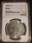 1898-O Morgan US Silver Dollar Coin - Graded NGC MS63 Uncirculated