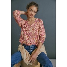 Anthropologie Pilcro Moira Pullover Tunic Top Floral Print Long Sleeve S 269410