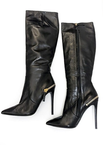 GIANMARCO LORENZI Leather Stiletto High Heels Pointy Toe Metal Zipper Boot Italy - Picture 2 of 9