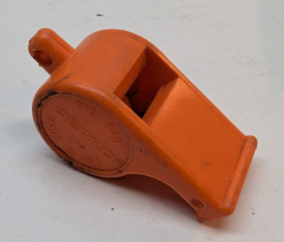 Vintage PERKO Orange Plastic Whistle 2.5 Inch Figure 349 Made in USA A-23