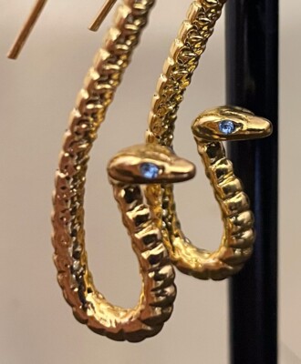 Asp Earrings Egyptian Revival Long Snake Hooks