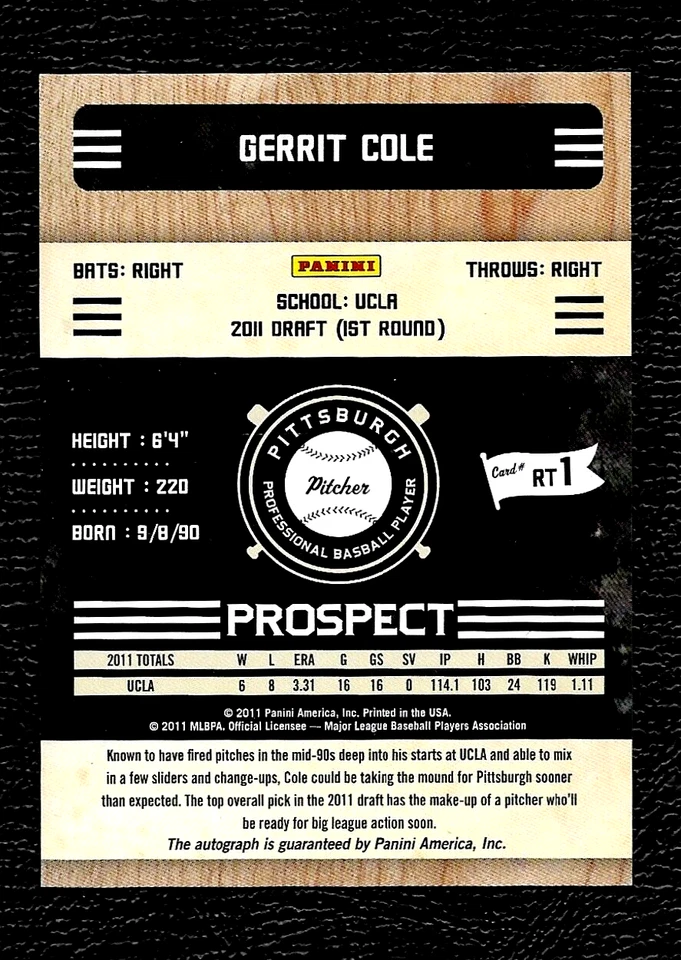 2011 Panini Playoff Contenders GERRIT COLE Rookie Ticket Autograph AUTO C# RT1 - Image 2 of 2