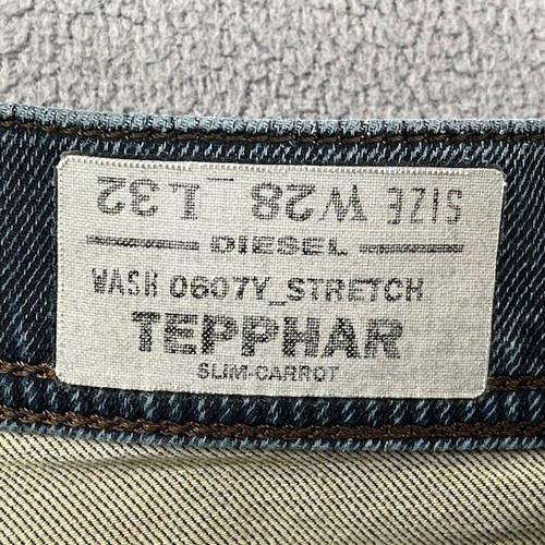 Diesel Jeans Mens 28x32 Blue Tepphar Slim Carrot Stretch Denim Distressed Rock - Picture 7 of 17