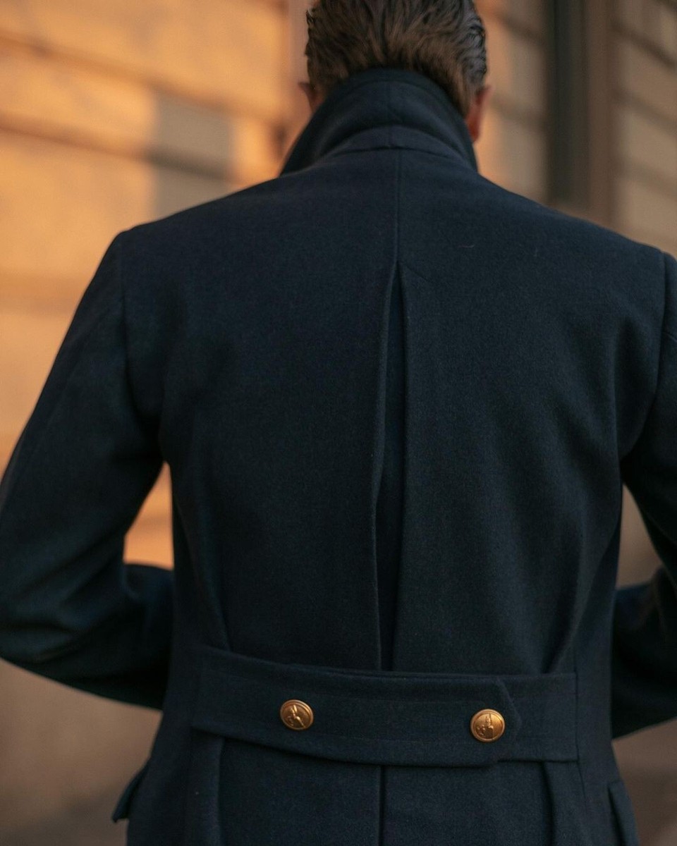 ジャケット・アウター BASISBROEK wool double chester coat navy blue wool twill coat