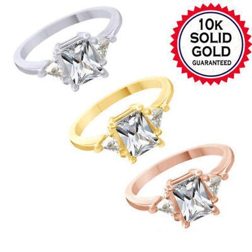 10K Gold Emerald Cut Three Stone Engagement Ring 1.50 Ctw