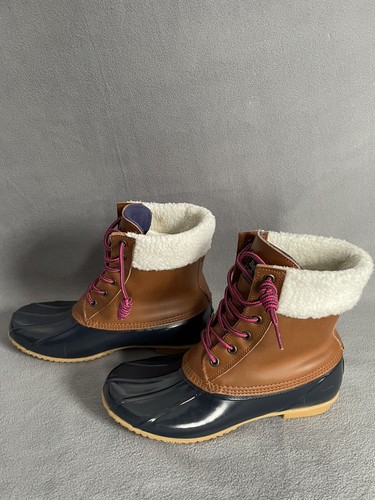 Bass Harlequin blue/brown Leather Waterproof Duck Boots Womens Size 10M - Picture 2 of 7