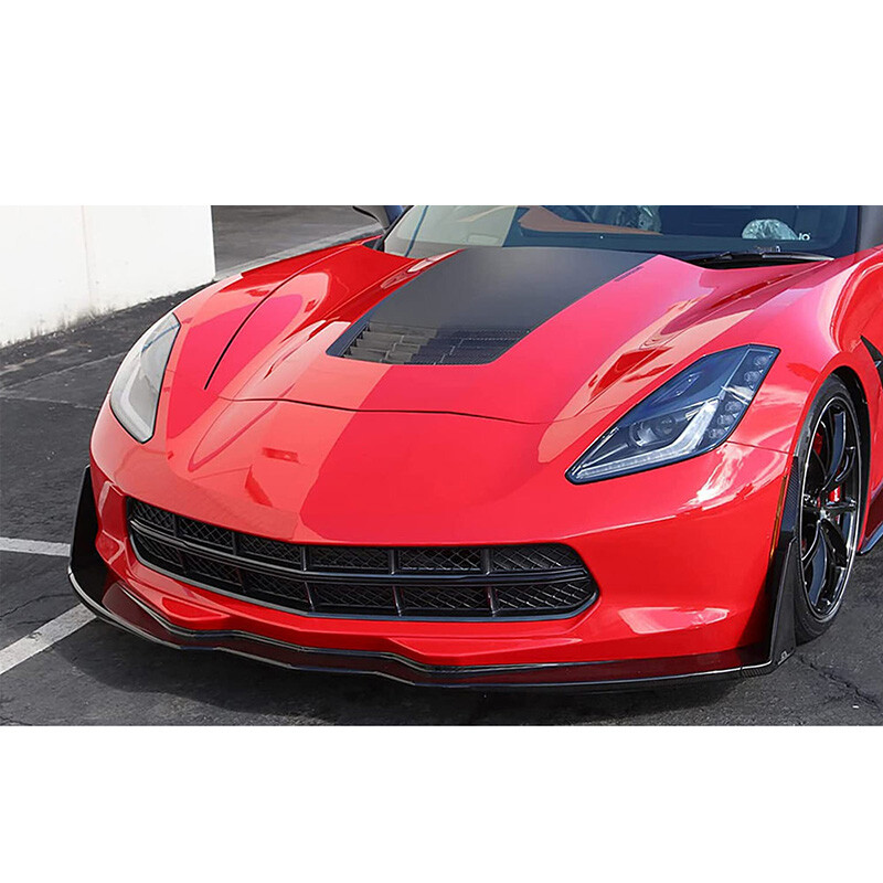 For 14-up corvette C7 Z06 Stage 3 FLASH Painted Front Lip + Winglets ABS CARBON