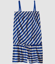 New 150 Ella Moss Girls' Blue Stripe One-Piece Cover Up Swimsuit Size Small