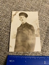 WWII Photo US Navy Sailor In Uniform Poses In Overcoat