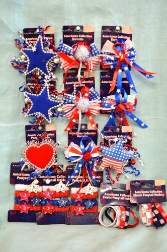 U PICK Americana PATRIOTIC Hair Barrette Ponytail Holder RED White BLUE Girl