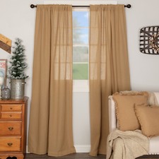 Burlap Natural Tan 100% Cotton Rustic Country Window Curtains & Tie Backs 84" L