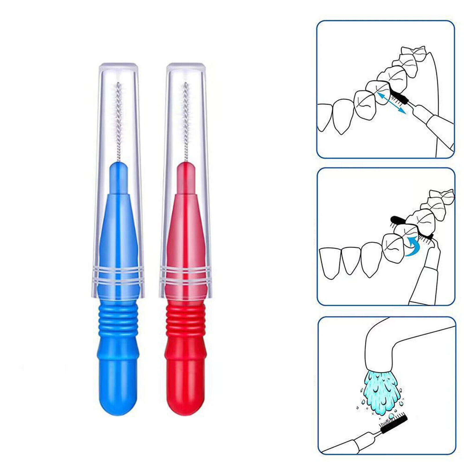 Dental Plastic Interdental Brush Floss Sticks Głowa zęba Higiena jamy ustnej Czerwony / Niebieski