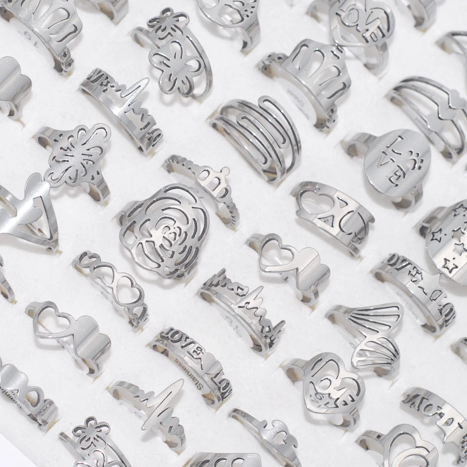 50 estilos mezcla anillos de acero inoxidable mujeres hombres boda fiesta regalo accesorios a granel Foto 4 de 4