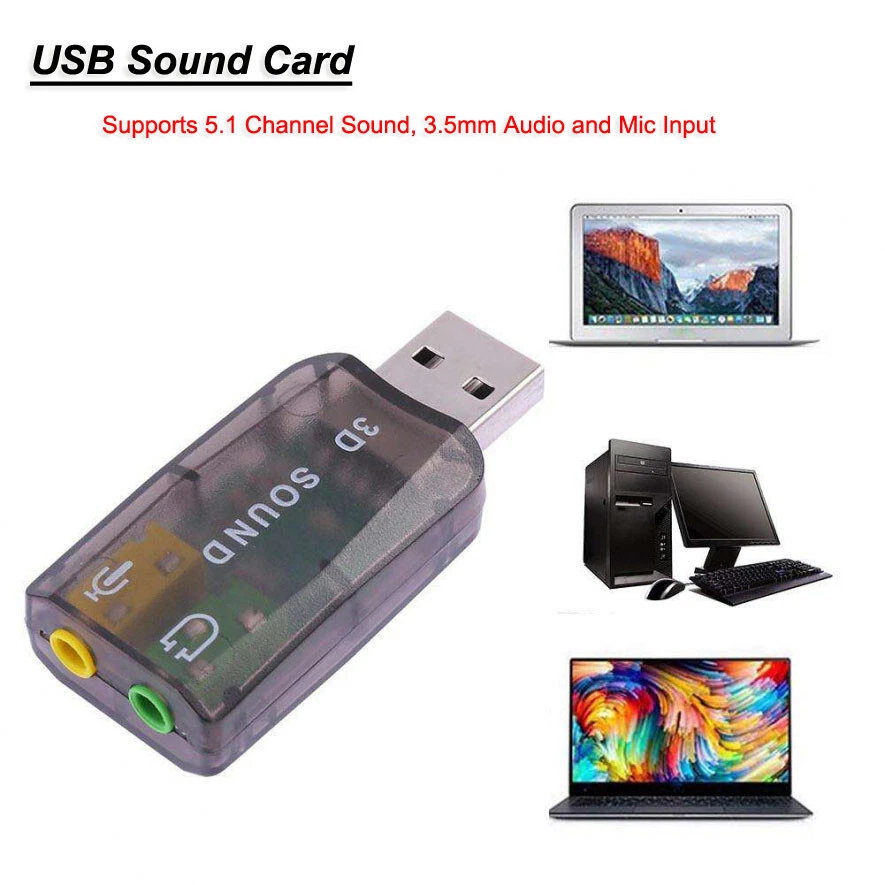 USB External Sound Card Virtual 5.1 Stereo Audio w/ Mic 3.5mm Headphone Dongle - Image 2 of 4