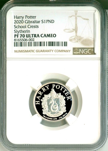 2020 Gibraltar S1PND Harry Potter School Crests Slytherin NGC PF70 Ultra Cameo