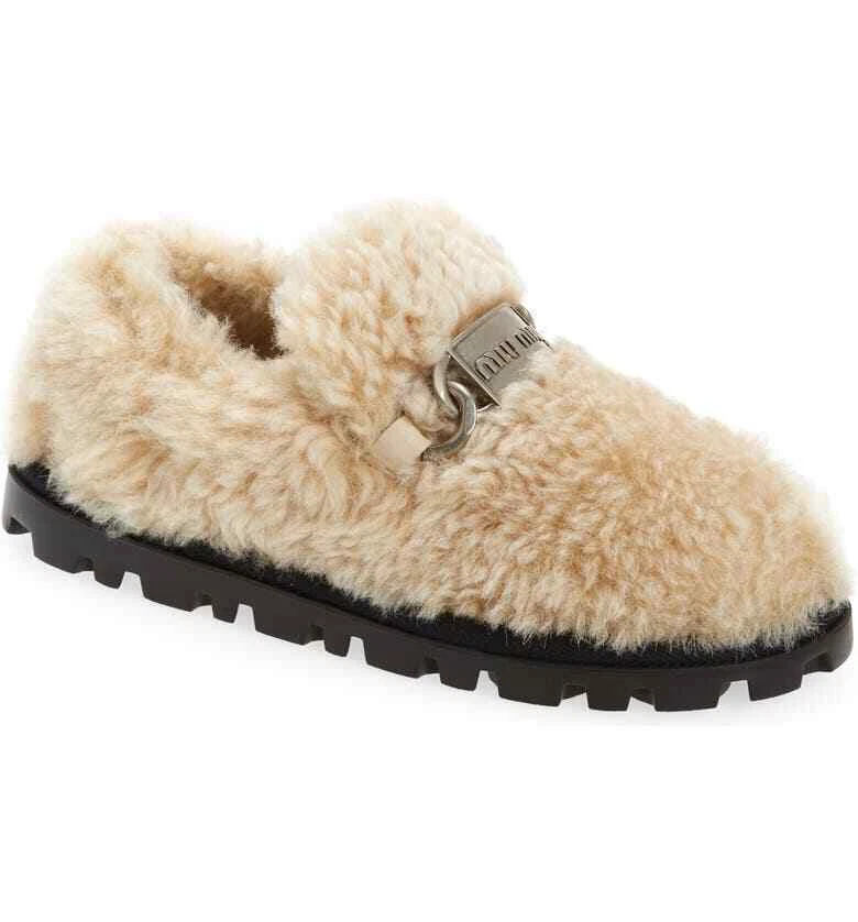 Miu Miu — Miu Miu by Prada Logo Genuine Shearling Loafer Eur 39/US 9