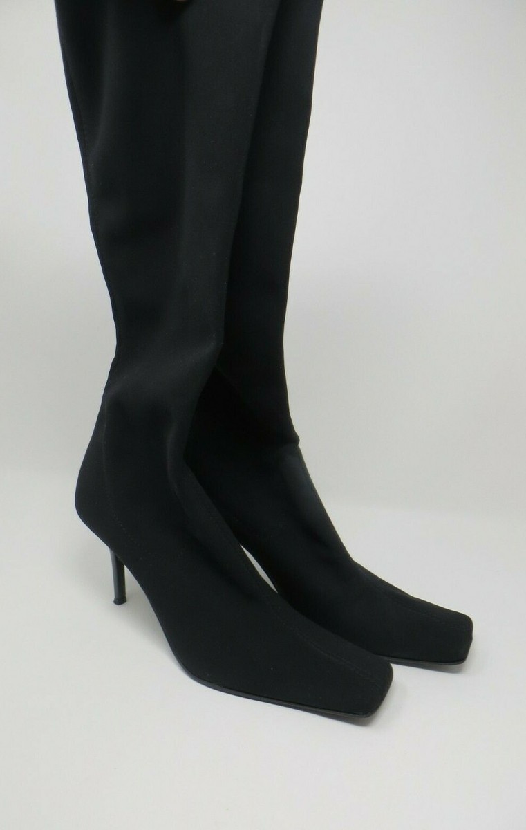 Charles David Black Stretch Boots Heels Womens Size 38 Made in Italy