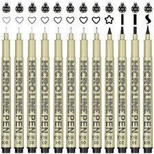 Micro-Pen Fineliner Ink Pens Black: 12 Size Black Micro Pen Set, Fine Line Ar...