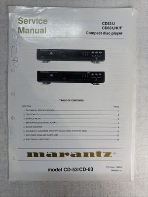 Vintage Marantz Service Manual Model Number CD-53
