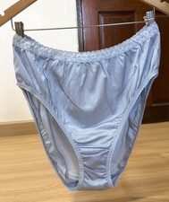 Vintage Blue Silky Nylon Panty Hi-Waist Sissy Bikini Slippery Lace Briefs Sz.11