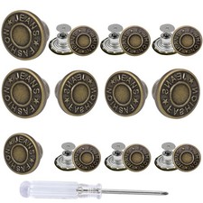 12 Sets No Sew Jeans Buttons Replacement Adjustable Metal Pants Buttons 17mm 20m