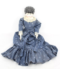 Vintage Porcelain China Head Doll Blue Dress Lace Collar Painted Boots 21 Inch