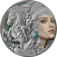 2024 Cameroon Amazon Femina Bellator 2 oz Antique finish Silver Coin