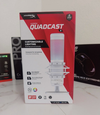 HyperX QuadCast S USB Mikrofon Weiß, Beleuchtung, Tap-to-Mute, 4 Richtchar.