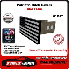 Patriotic "BLACK WHITE FLAG" Hitch Cover for 2" Receiver Laser Engraved USA Made