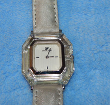 SWAROVSKI Crystal Frame 125196 Silver Leather Band 35mm Swiss Watch 30m Running