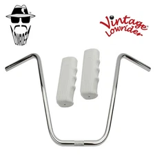 Original Lowrider 16" 22.2 D Handlebar Chrome Custom 120mm Grips Solid/White