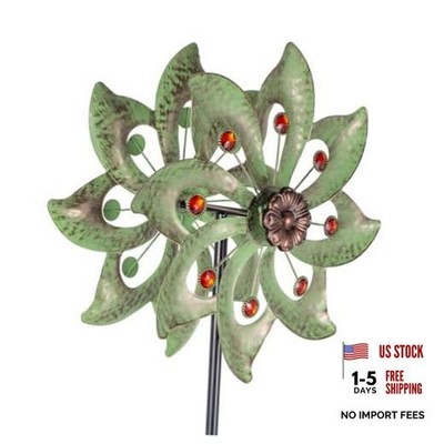 Outdoor Wind Spinner-Double Wind Sculpture 63 * 13'' Metal Windmill Green-13*63