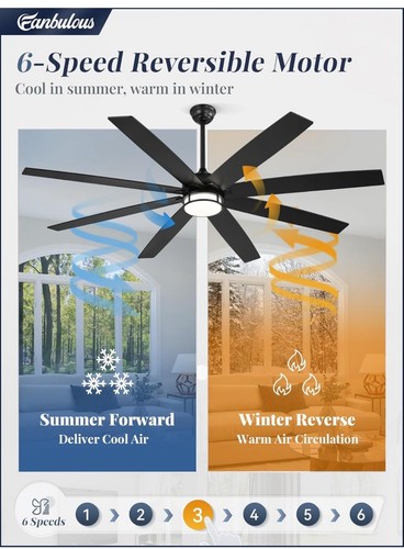 72 Inch Ceiling Fans with LED Light and Remote 6 Speed Reversible Quiet DC Motor - Picture 4 of 9