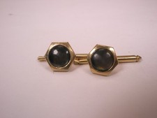 SINGLES 2 7/16" Gray  Gold Tone Hexagons Vintage Formal Tux Shirt Stud c295