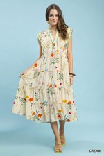Umgee Floral Ruffle Tiered Midi Dress with Scalloped Detail - Small