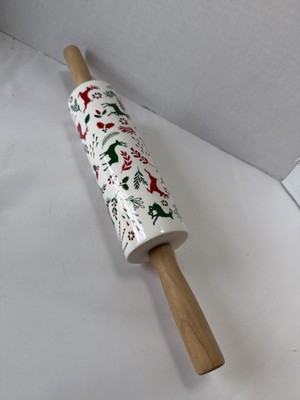 ULTRA RARE  Christmas Reindeer Ceramic Rolling Pin Holiday Decor  Vintage Style 